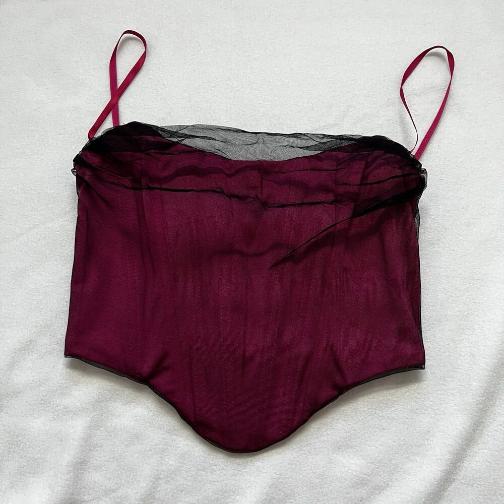 Windsor Sheer Mesh Corset Cami Top Pink Black Y2K Goth Fairy Grunge Small